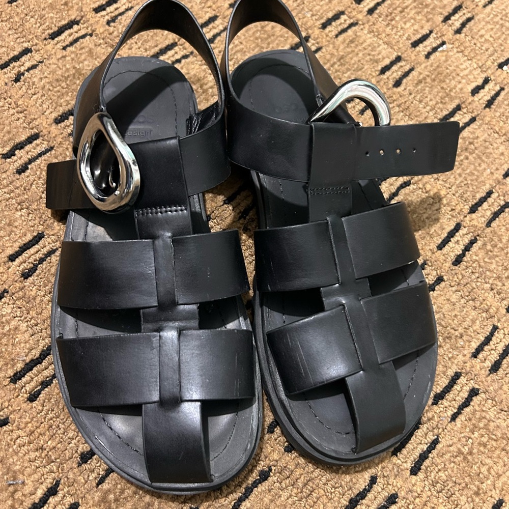ASOS Black Strappy Sandals with Silver Buckle